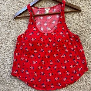 F21 Red Rose Floral Print Tank Top w/ Pocket, Size M